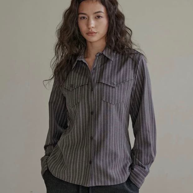 아우로 스트라이프 웨스턴 셔츠 그레이