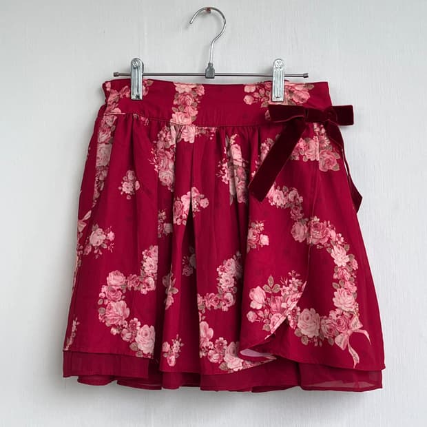 Vintage Red Ribbon Floral Skirt