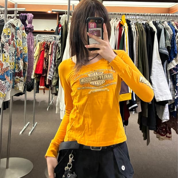XS)할리데이비슨 빈티지 프린팅 롱슬리브