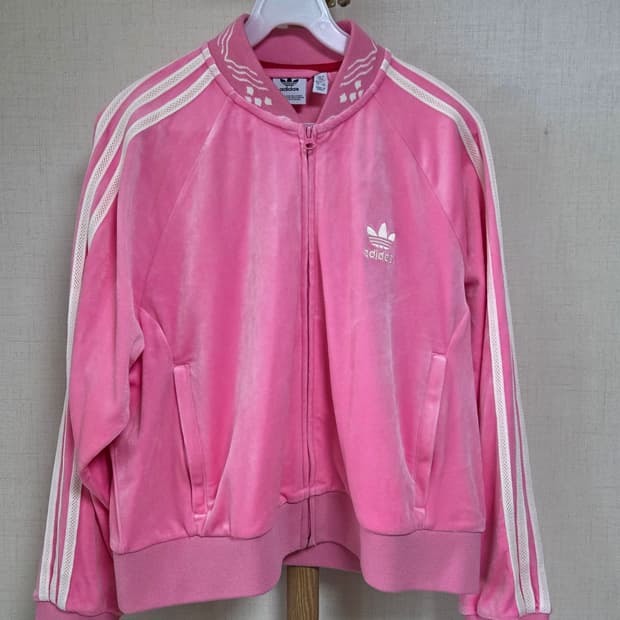 아디다스 X FeifeiRuan 벨루어 크롭 핑크 져지 트랙탑