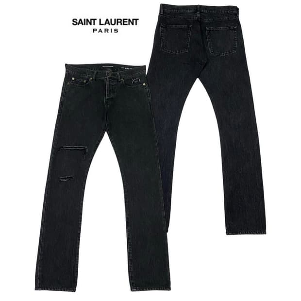 생로랑 디스트로이드 슬림핏 데님 블랙진