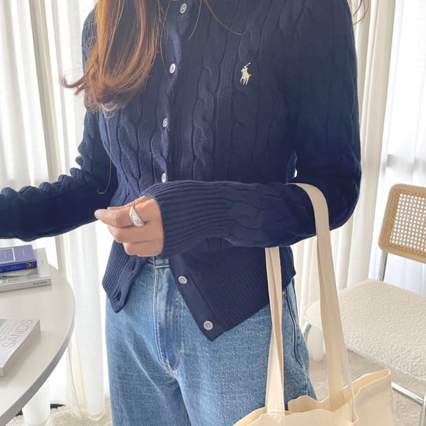 (새상품) 폴로 랄프로렌 꽈배기 가디건 네이비
