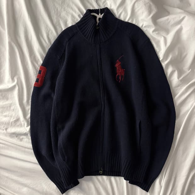폴로 네이비 레드포니 니트집업