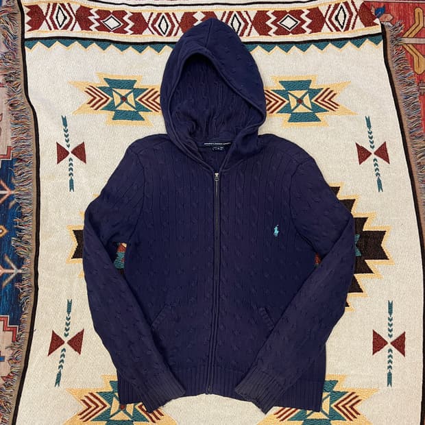 폴로 랄프로렌 네이비 케이블 니트 집업 후드 M