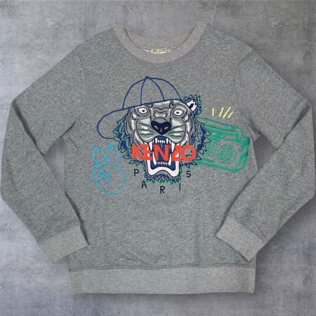 겐조 키즈 Kenzo 그레이 타이거 자수 맨투맨 14A (성인 XS)