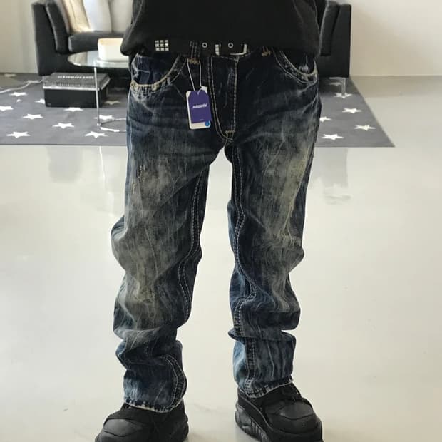버카루 데님 워싱 데미지 팬츠