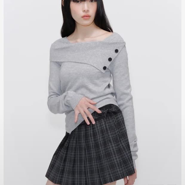 미세키서울Oblique line button knit LIGHT GREY