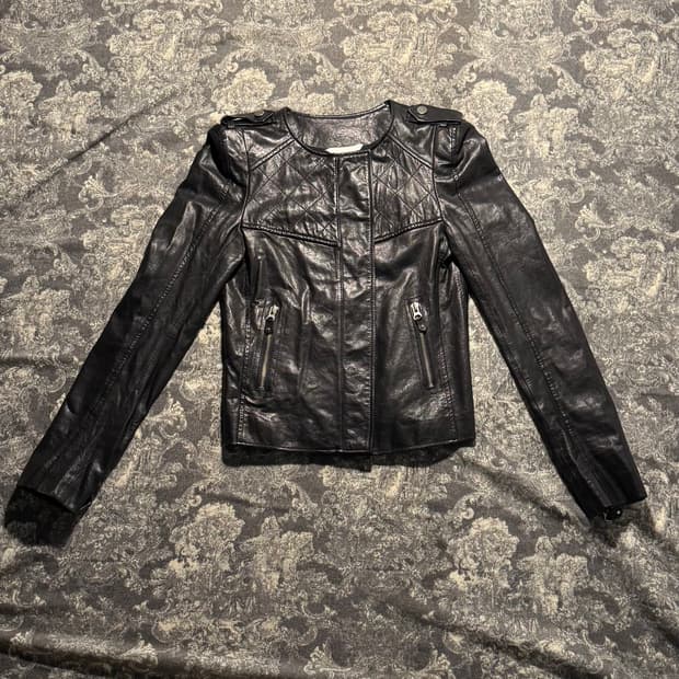 크롭 램스킨 레더 자켓