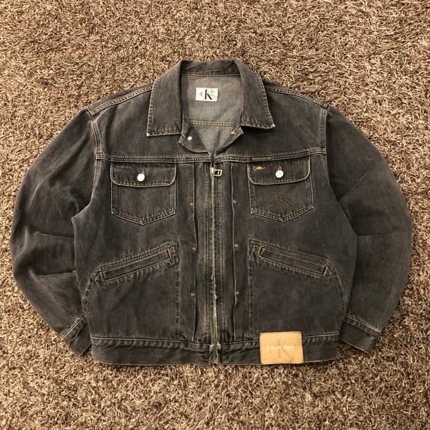 캘빈클라인 90s 흑청 데님 집업 자켓