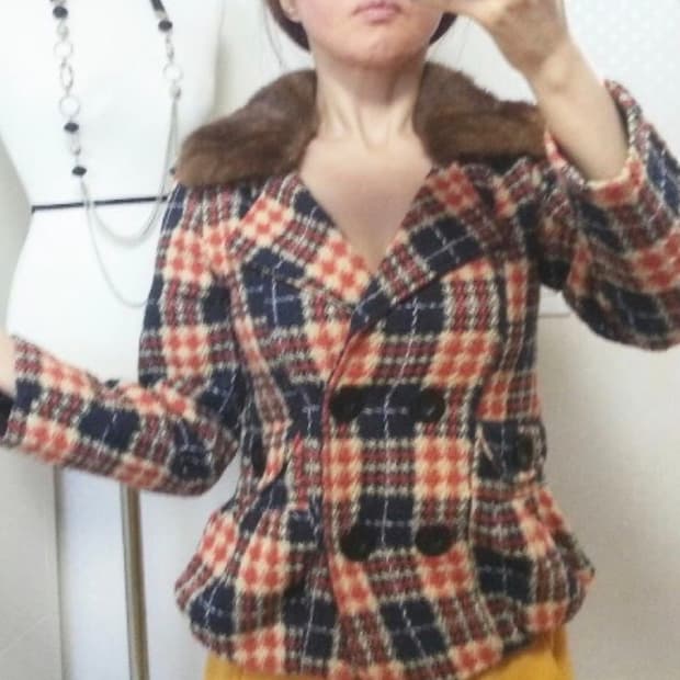 55ㅡ천연밍크 카라 뒷리본 장식 더블자켓/새거수준
