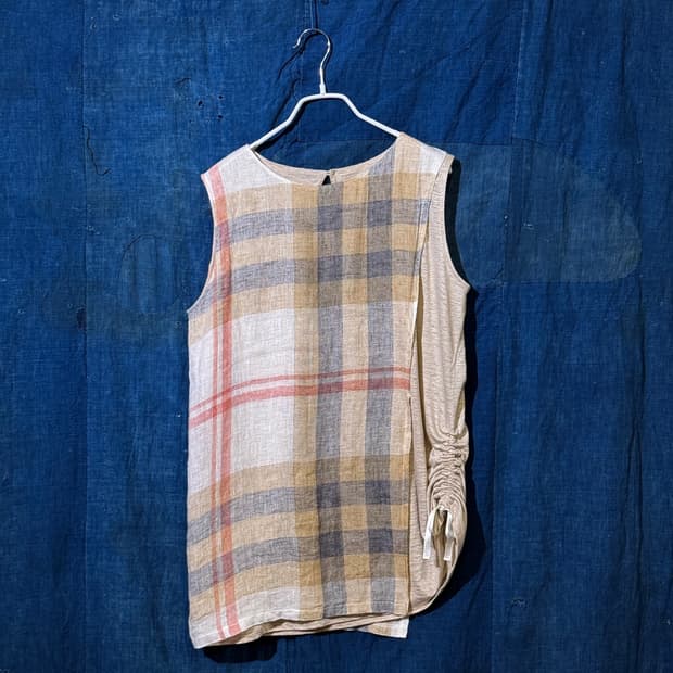 44-55) Gabardine K.T Draped Check Blouse