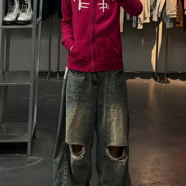 아베크롬비 스팽글로고 마젠타 핑크 후드집업 A3559