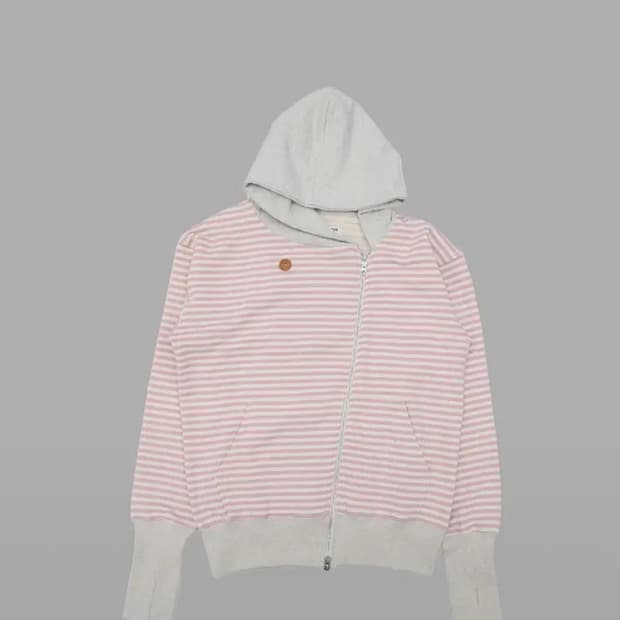 STRIPE UNBALANCED ZIPUP HOODIE (PINK)