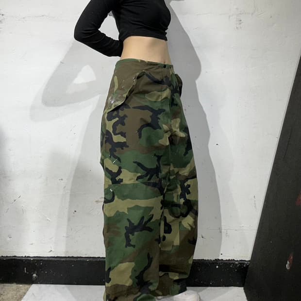빈티지 카키 밀리터리 미군 카모 오버 트라우저 전투복 바지 미군 팬츠 