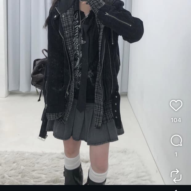 빈티지 펑크 플리츠스커트 코디 세트룩