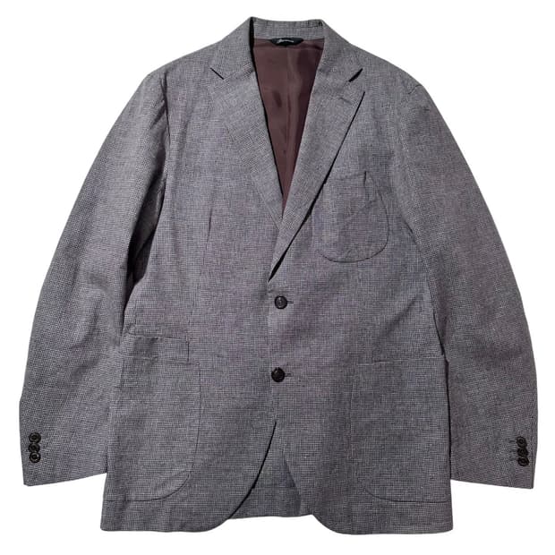 바라쿠타 린넨 코튼 하운드투스 체크 싱글 2B 블레이저 자켓
