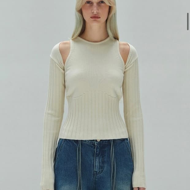 다이애그널 RIBBED BOLERO CARDIGAN (ivory)