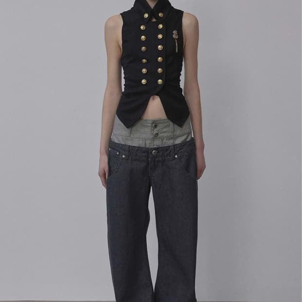 스컬프터 Beaded Layered Denim Pants