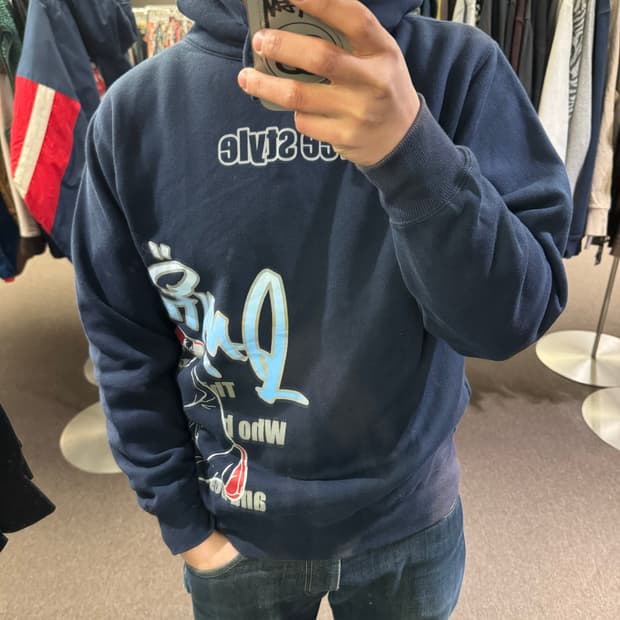 M)DACK DIVE 빈티지 free style프린팅 네이비 후드티