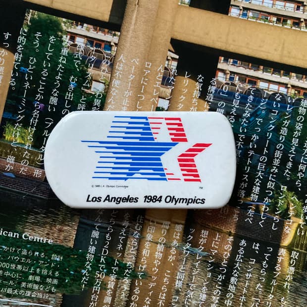 빈티지 1984 LA OLYMPICS 올림픽 스타 스쿼어 핀 버튼 브로치