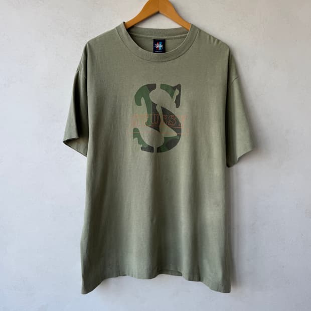 90s 스투시 카모 로고 티셔츠