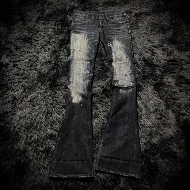 Moussy 페인팅 패치 부츠컷 데님팬츠
