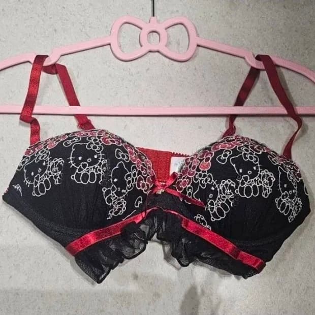 일본)헬로키티 자수 브라 블랙레드 S