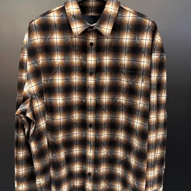 [52] 준지 아가일 니들 체크 루즈핏 셔츠 브라운