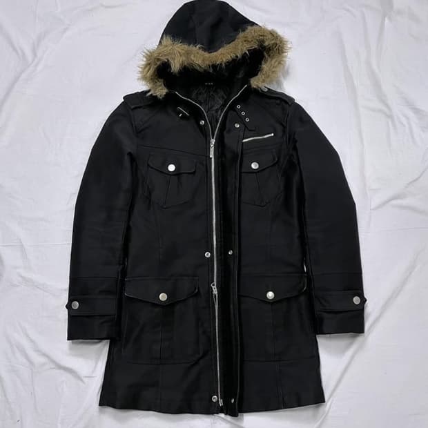 Brown fur black field paka jacket