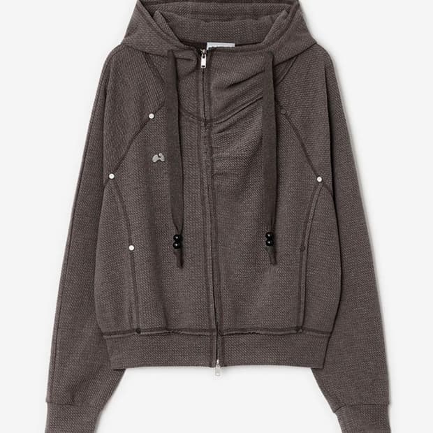 (구함)허그유어스킨 셔링 하이넥 후드집업 핑크브라운