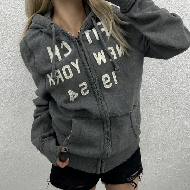 아베크롬비 센터로고 그레이 빈티지 후드집업 L