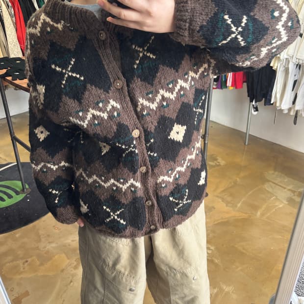 빈티지 브라운 모리 가디건