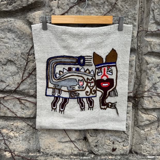 페루 티티카카 호수 빈티지 수공예 자수 쿠션 커버