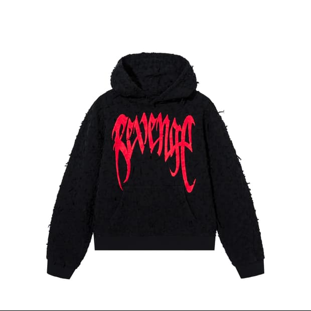 [L] REVENGE 리벤지 아치 로고 자수 후드 블랙 레드
