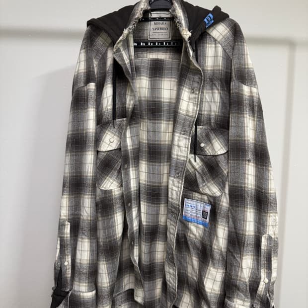 미하라 야스히로 후드 체크 셔츠