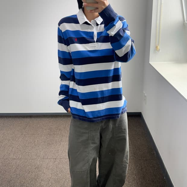 Polo 폴로 레드 포니 블루 스트라이프 카라 롱슬리브 