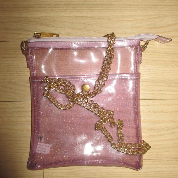 W C 펄 바이올렛 투명 PVC 체인 크로스백