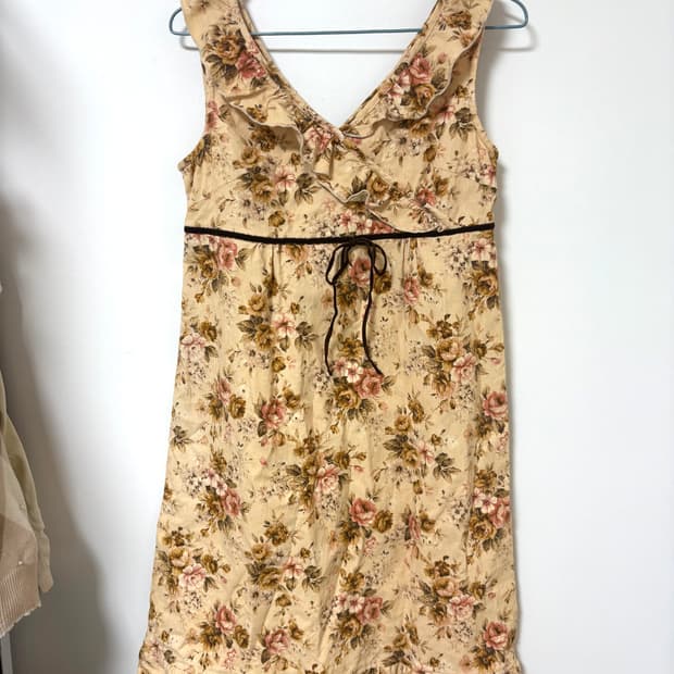 빈티지 히메갸루 고전 리즈리사 플로럴 면 원피스