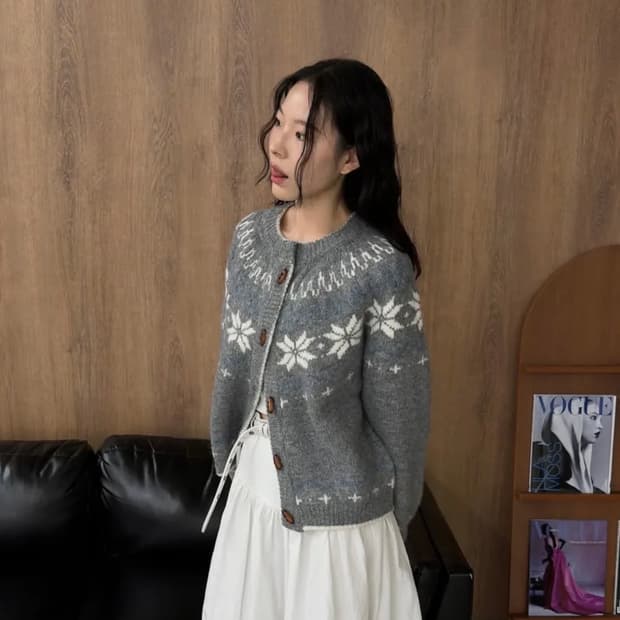 제너럴아이디어 울 노르딕 더플 가디건 그레이