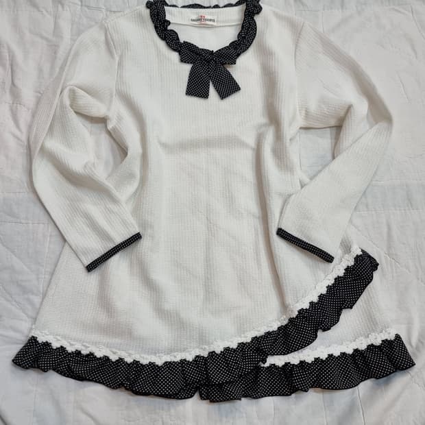 도트 프릴 리본 튜닉 원피스