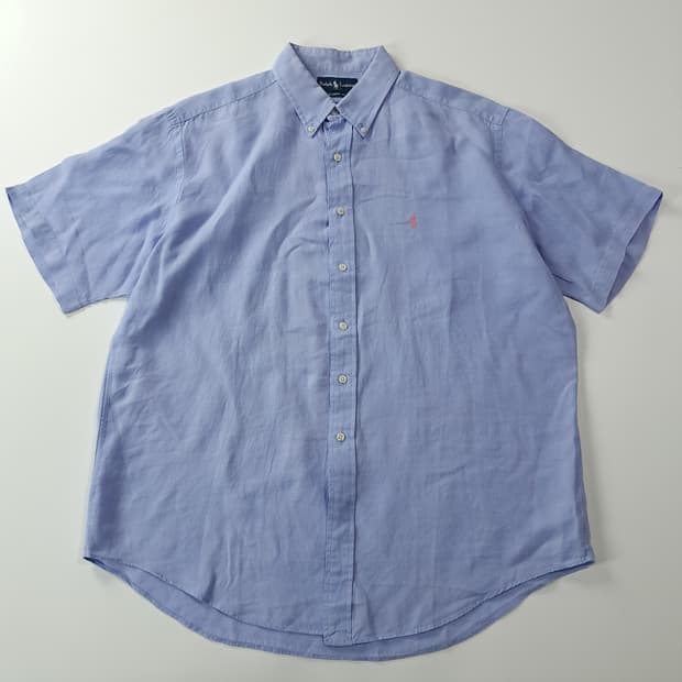 CK316 XL 폴로 00s 린넨 핑크포니 스카이블루 반팔 셔츠 남방