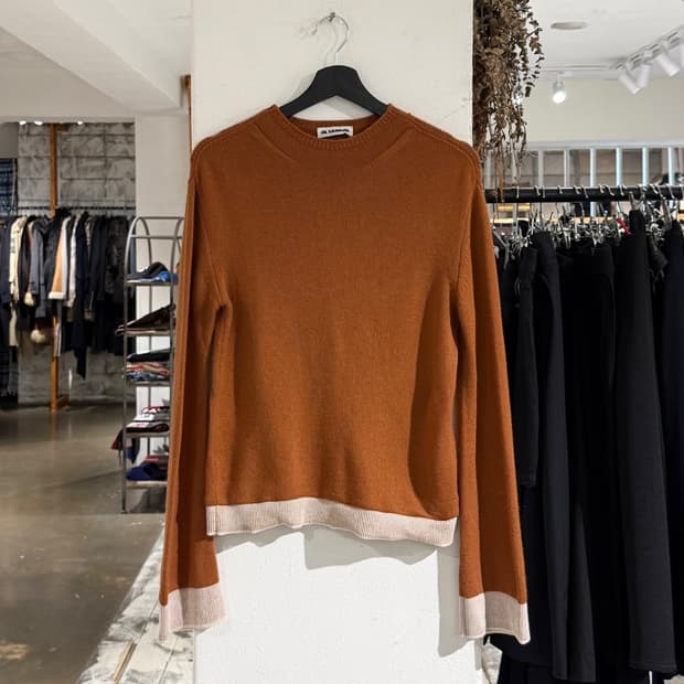 질샌더 오렌지브라운 캐시미어 혼방 라운드넥 니트 스웨터