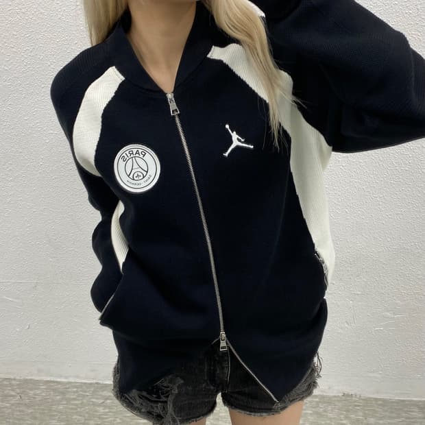 조던 파리생제르망 화이트배색 블랙 니트집업 XL