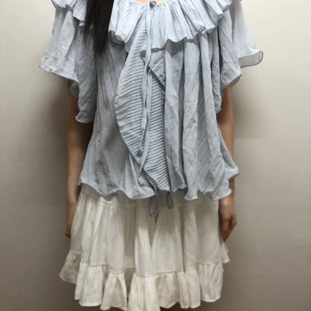 빈티지 블루 프릴 블라우스