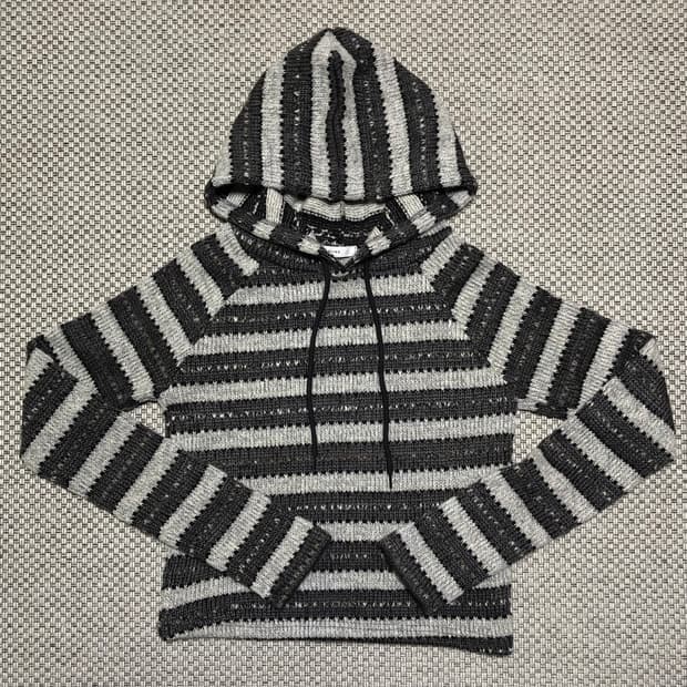 스트라이프 후드 니트