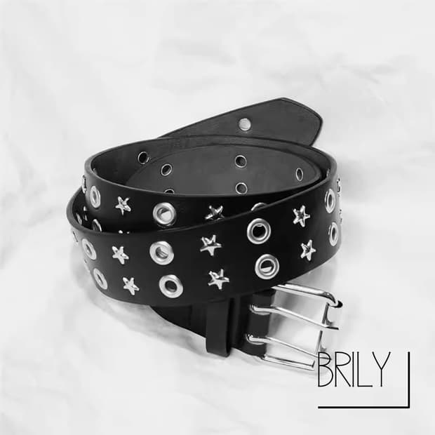 [Unisex] WIZ 아일렛 별 장식 펑키 y2k 가죽 벨트 블랙