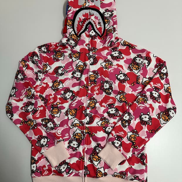 베이프 핑크 카모 헬로키티 샤크 후드집업