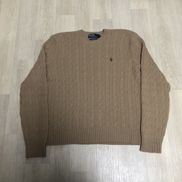 (M) 00's 랄프로렌 POLO 메리노 울 케이블 라운드 니트 베이지
