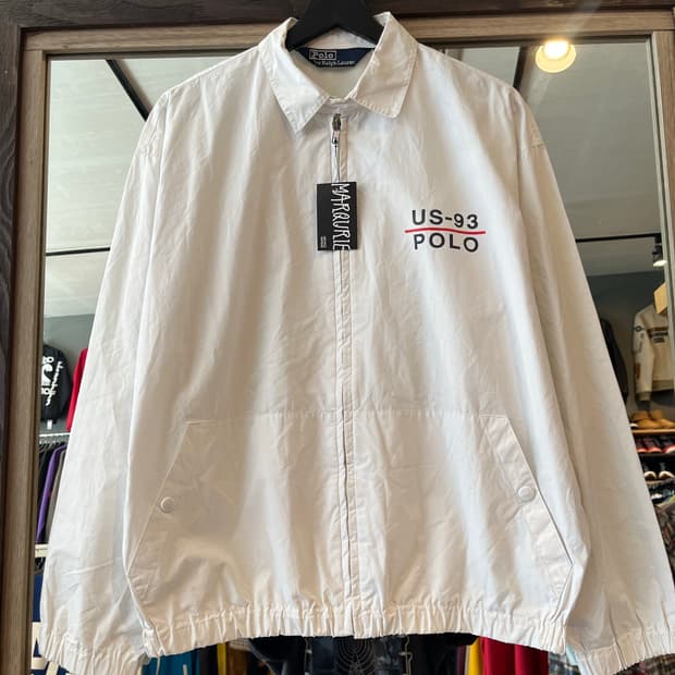 폴로랄프로렌 90s 화이트 블랙 레터링 프린팅 US-93 코치자켓 스윙톱