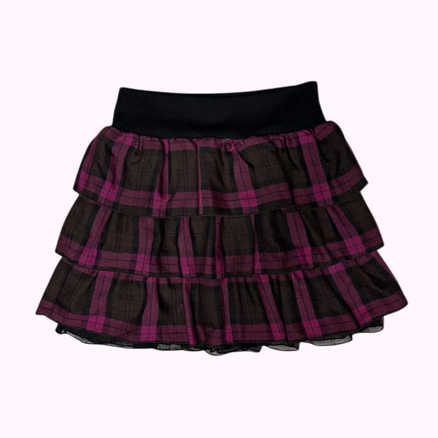 pink check tired skirt